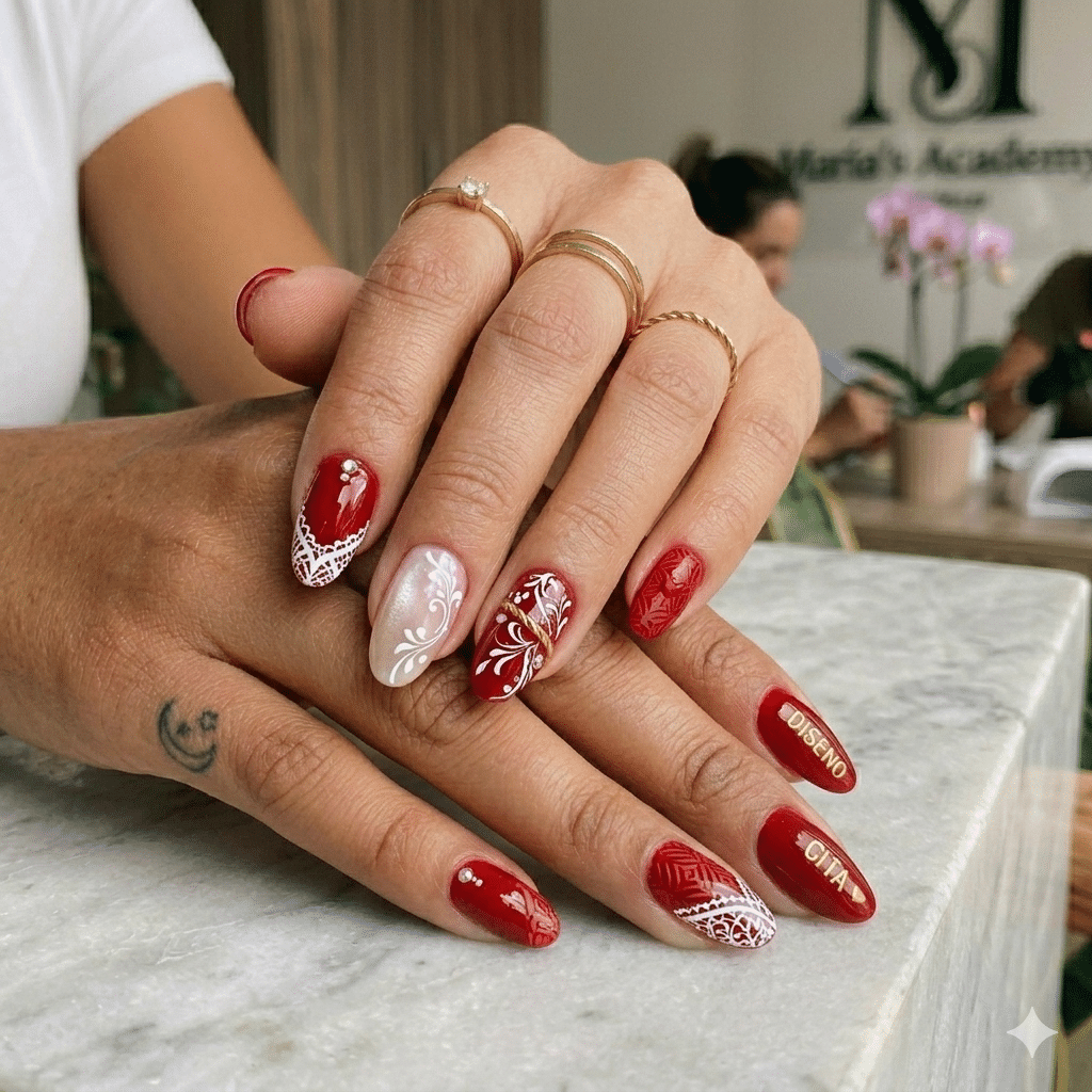 uñas semipermanentes rojas​