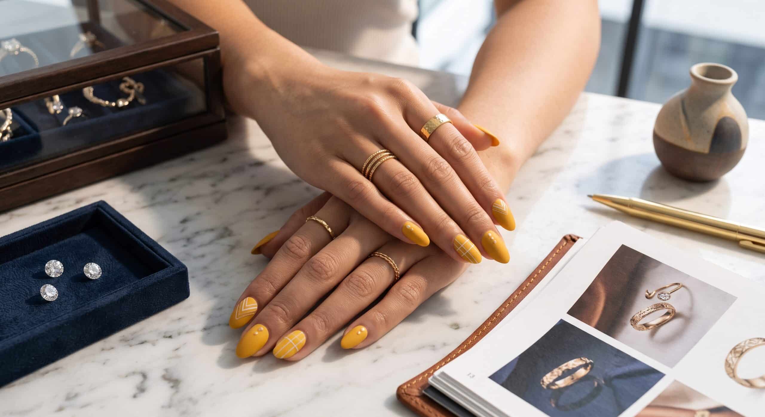 uñas amarillas decoradas​