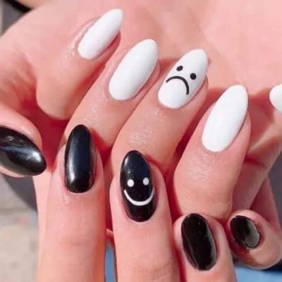 uñas blanco y negro sencillas10