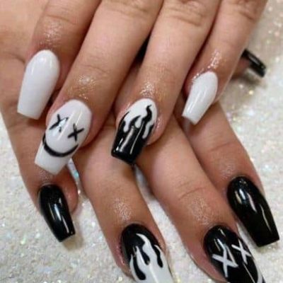 uñas blanco y negro sencillas11