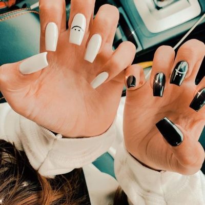 uñas blanco y negro sencillas8